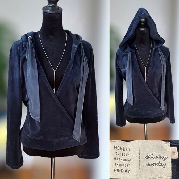 ANTHROPOLOGIE SATURDAY SUNDAY Velour Hoodie Size XS - Picture 1 of 11